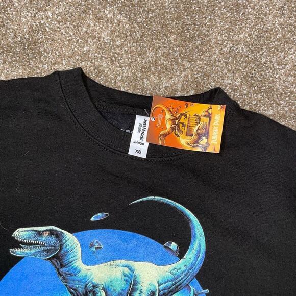 Just Hoods brand Jurassic Park sweatshirt hoodie NEW black dinosaur unisex SZ XS - Picture 2 of 6